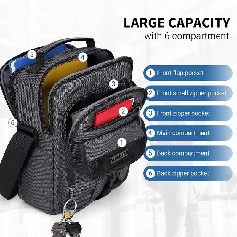 WITZMAN Crossbody Bags for Men Travel Shoulder Bag Lightweight Man Purse Small Casual Messenger Bag for Work Traveling - Image 3